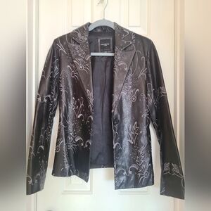 Colebrook & Co y2k vintage black floral embroidered leather outerwear jacket 8